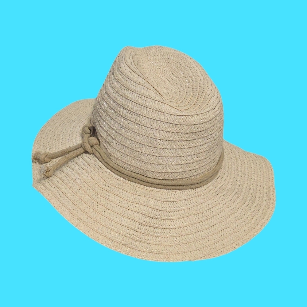 DKNYC Natural Beige Wide-Brim Straw Barbiecore Boho Summer Resortwear